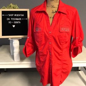 Lane Bryant Red Long Sleeve Button Down Size 14